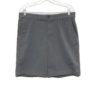 Izod Shorts Flat Front Pockets Gray Orange Trim Polyester Blend Stretch Mens 32